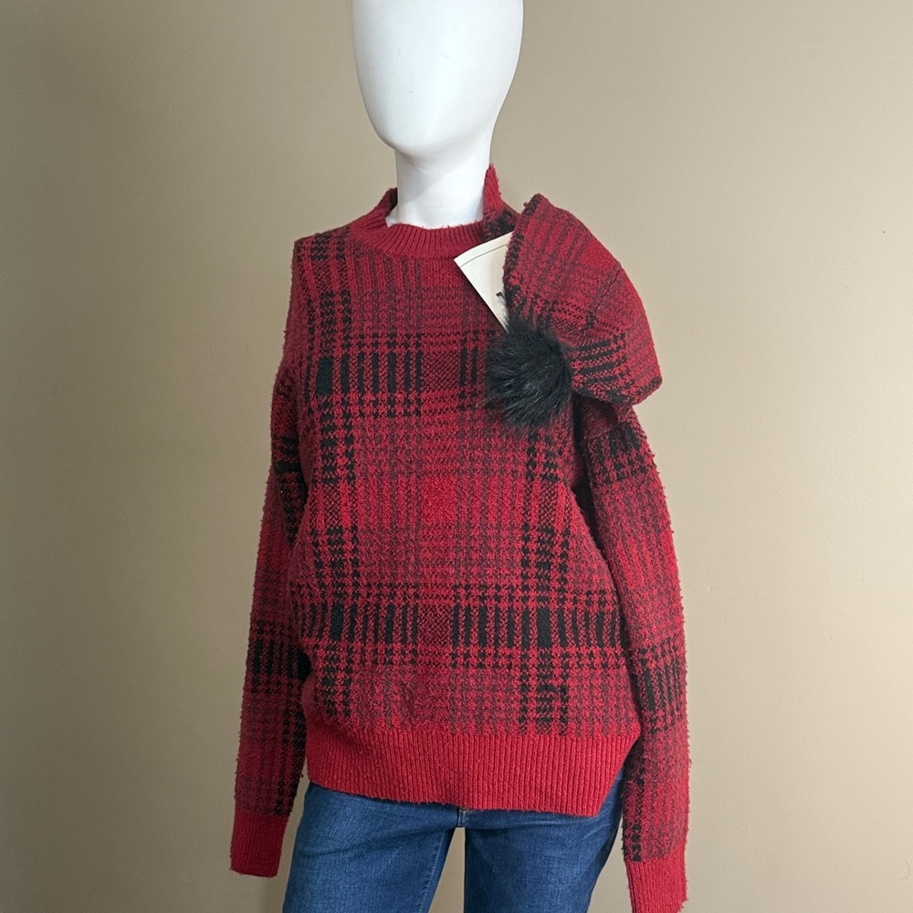 CHRISTIAN SIRIANO NEW YORK Red Plaid Women's Sweater & Hat